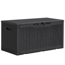 Load image into Gallery viewer, Greesum 100 Gallon Resin Deck Box Lockable Large Outdoor Storage Boxes for Garden Tools, Patio Furniture Cushions, Pool Supplies, Black