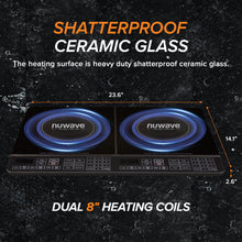 Load image into Gallery viewer, Nuwave Double Cooktop Induction Countertop Burner, Portable, 900 & 1800W, 100°F to 575°F, Large 8” Heating Coil, 50 Pre-Programmed Settings, Shatter-Proof Ceramic Glass, Built-In Safety Auto Shut Off