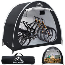 Load image into Gallery viewer, PROLEE Bike Shed 6.6FT, Waterproof Oxford Fabric Storage Tent for 2 Bikes, Outdoor Storage with Window Design, Black