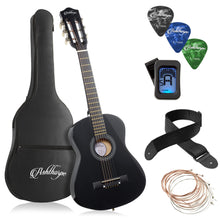 Load image into Gallery viewer, Ashthorpe 30-inch Beginner Acoustic Guitar Package (Black), Basic Starter Kit w/Gig Bag, Strings, Strap, Tuner, Picks