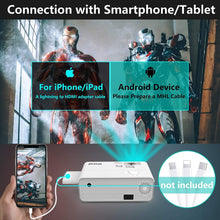 Load image into Gallery viewer, Movie Projector, SMONET 1080P HD Projector 7500L Home Projector Video TV Projector Mini Portable LED Projector Outdoor Indoor Wall Compatible with TV Stick Laptops PC PS5 HDMI USB