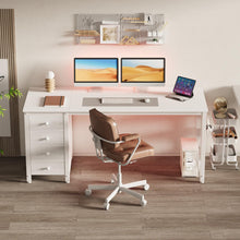 Load image into Gallery viewer, Lufeiya White Computer Desk with Drawers - 55 Inch Long Study Work Writing Desk for Home Office Bedroom, Simple Modern Cute PC Desks with Fabric Drawer, White