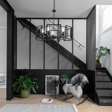 Load image into Gallery viewer, MhyTogn Industrial Style Chandelier, with Matt Black Finish Geometric Shade Pendant Lighting Fixture for Dining Room Living Room Kitchen Island Bedroom 5-Light