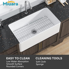 Load image into Gallery viewer, Miuara Farmhouse Sink 33 Inch - Apron Front Farmhouse Sink White 33"x18"x10", Fireclay Farm Sink, Farmer Barn Sink, White Undermount Kitchen Sink Single Bowl with Accessories, for Kitchen
