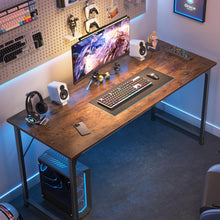 Load image into Gallery viewer, Huuger Computer Desk, 55 Inch Office Desk, Gaming Desk with Storage, Writing Desk Work Desk for Home Office, Study, Modern Simple Desk, Large Legroom, Metal Frame, Rustic Brown