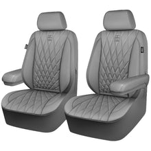 Load image into Gallery viewer, CAR PASS Piping Luxury PU Leather Two Front Car Seat Covers, Waterproof Anti Slip Seat Covers Compatible with Front Seat Armrests,Universal Fit for Suvs,Vans,Trucks,Airbag Compatible(All Gray)