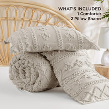 Load image into Gallery viewer, Bedsure Tufted Boho Comforter Set Queen Size - Linen Boho Bedding Comforter Set, 3 Pieces Farmhouse Shabby Chic Embroidery Bed Set, Gifts for Woman, Soft Jacquard Comforter for All Seasons