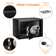 Load image into Gallery viewer, Amazon Basics Steel Security Safe and Lock Box with Electronic Keypad - Secure Cash, Jewelry, ID Documents, 0.5 Cubic Feet, Black, 13.8" W x 9.8" D x 9.8" H