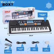 Load image into Gallery viewer, Pyle Electric Keyboard Piano 49 Keys - Portable Digital Musical Karaoke Piano Keyboard - 8 Rhythms 16 Tones, Stereo Speakers, Rechargeable Battery - Wired Microphone - Beginners Kids Adult