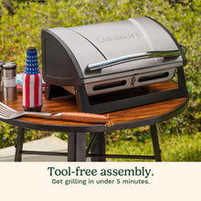 Load image into Gallery viewer, Cuisinart Grillster Portable Gas Grill, Stainless Steel Compact BBQ Grill with Locking Lid for Easy Transport, 8000 BTU Propane Grill with Dishwasher Safe Cooking Grate, Small Grill for Camping & BBQs
