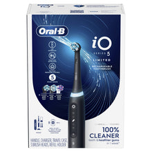 Load image into Gallery viewer, Oral-B iO Deep Clean + Whiten Rechargeable Electric Toothbrush with Visible Pressure Sensor, 2 Minute Timer, 5 Cleaning Settings, 1 iO5 Limited, 3 Toothbrush Heads, Travel Case & Refill Holder, Black