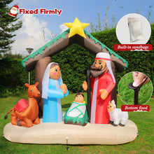 Load image into Gallery viewer, 6FT Christmas Inflatable Nativity Scene with Baby Jesus, Parents, Donkey, Sheep, Star, Blow Up Manger Set Indoor & Outdoor Decorations, Built-in LED Lights for Garden, Lawn, Yard, Christmas Parties