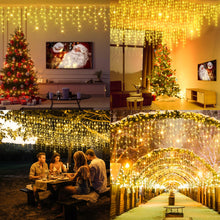 Load image into Gallery viewer, 131 FT 1280 LED Christmas Lights Outdoor Decorations Super Long Clear Wire String Lights Plug in 240 Drops 8 Modes Memory Timer Curtain Fairy Lights Waterproof for Holiday Wedding Party-Warm White
