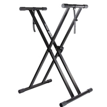 Load image into Gallery viewer, RockJam Xfinity Heavy-Duty, Double-X, Pre-Assembled, Infinitely Adjustable Piano Keyboard Stand with Locking Straps, Black