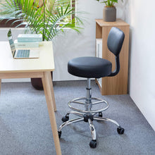 Load image into Gallery viewer, KLASIKA Drafting Swivel Chair with Back Support and Adjustable Footrest Rolling Stool, Multi-Purpose Office Desk Chair for Bar Kitchen Shop, Black