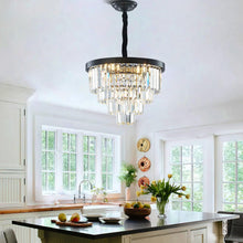 Load image into Gallery viewer, ZSMINGHUI Modern Crystal Chandelier Black Crystal Chandelier Round Top 16" Suspension Ceiling Light 4 Tier K9 Crystal Chandelier 5 Lights Dining Room Living Room Bedroom