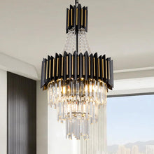 Load image into Gallery viewer, GDLT 15.7" 7-Light Crystal Chandelier Lights K9 Crystal Chandelier 3-Tier Black Gold Luxury Hanging Light Fixture for Dining Room Living Room Kitchen Bedroom Stairway