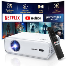 Load image into Gallery viewer, Aurzen EAZZE D1 Smart Projector with WiFi and Bluetooth, Netflix-Officially-Licensed, Auto Focus & Keystone, DoIby Audio, Zoom, Native 1080P Movie, Portable Outdoor Mini Projector, White