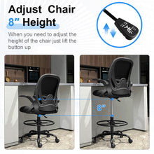 Load image into Gallery viewer, Primy Drafting Chair Tall Office Chair with Flip-up Armrests Executive Ergonomic Computer Standing Desk Chair with Lumbar Support and Adjustable Footrest Ring (Black)