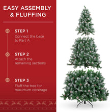 Load image into Gallery viewer, Best Choice Products 7.5ft Pre-Decorated Holiday Christmas Tree for Home, Office, Party Decoration w/ 1,346 PVC Branch Tips, Partially Flocked Design, Pine Cones, Metal Hinges & Base