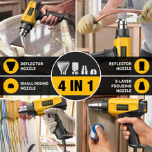 Load image into Gallery viewer, SEEKONE 1800W Heat Gun with LCD Digital Display Compact Design Hot Air Gun Variable Temperature Control 122℉-1202℉(50℃- 650℃)with Memory Function and 4 Nozzles for Crafts, Vinyl Wrap, Shrink Tubing