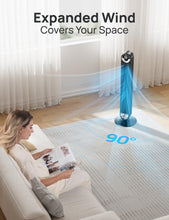 Load image into Gallery viewer, Dreo Tower Fan for Bedroom, Upgrated DC 9 Speeds Utral-Quiet Floor Fan, 90° Oscillating Fans for Indoors with 26ft/s Velocity, 12H Timer, Standing Fans, Bladeless Fan Powerful for Home Office Room