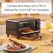 Load image into Gallery viewer, Elite Gourmet ETO490 9L/4 Slice Countertop Toaster Oven with 30-Minute Timer, Adjustable Temperature Control, Includes Baking Pan and Wire Rack, Bake, Broil, Toast, Black