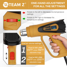 Load image into Gallery viewer, TEAM Z 1800W Premium Heat Gun kit 140°F~1202°F - Heavy Duty Heat Shrink Gun with Single Handed Operation, LCD Display Hot Air Gun with Case, Overload Protection with 6 Nozzles for Crafts