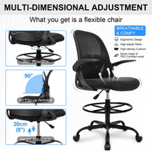 Load image into Gallery viewer, Primy Drafting Chair Tall Office Chair with Flip-up Armrests Executive Ergonomic Computer Standing Desk Chair with Lumbar Support and Adjustable Footrest Ring (Black)
