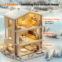 Load image into Gallery viewer, Riseon Electric Fireplace Heater for Indoor Use, 1500W/750W Space Heater Fireplace with 3D LED Flame, Double Safety Protection, Portable Fireplace Heater for Home Office Christmas Decoration