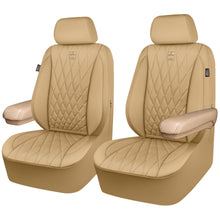 Load image into Gallery viewer, CAR PASS Piping Luxury PU Leather Two Front Car Seat Covers, Waterproof Anti Slip Seat Covers Compatible with Front Seat Armrests,Universal Fit for Suvs,Vans,Trucks,Airbag Compatible(All Beige)