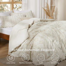 Load image into Gallery viewer, Bedsure Tufted Boho Comforter Set Queen Size - Beige Boho Bedding Comforter Set, 3 Pieces Farmhouse Shabby Chic Embroidery Bed Set, Gifts for Woman, Soft Jacquard Comforter for All Seasons