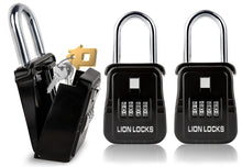 Load image into Gallery viewer, Lion Locks 1500 Key Lock Box with Code, Lockbox for Keys Outdoor, Realtor Lock Box, Key Lockbox for Short-Term Rentals, Key Safe Holds 5 Keys (2 Pack, Black)