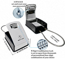 Load image into Gallery viewer, Iron Lock® XXL Key Lock Box Portable and Wall Mounted with Removable Cable Shackle Waterproof Indoor Outdoor 4 Digit Combination with Resettable Code with A B Switch Extra Large Key Lockbox Outside