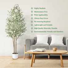 Load image into Gallery viewer, Alupssuc 6ft Faux Olive Tree, Artificial Olive Trees Indoor with Natural Wood Trunk & Lifelike Fruits, Fake Olive Tree with White Planter for Home Balcony Office Garden Room Decor Gift, 6 Feet, 72 in