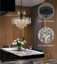 Load image into Gallery viewer, Q&S Crystal Chandelier for Dining Room,Modern Black Crystal Pendant Light,6 Lights for Kitchen Island Entryway Bathroom Office Bar UL Listed