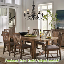 Load image into Gallery viewer, 6-Light Farmhouse Candle Chandelier for Living Room, Rustic Industrial Pendant Ceiling Light fixture, Vintage Hanging Lamp for Bedroom Hallway Kitchen Dining Room Foyer, Matte Black E12 Socket