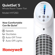Load image into Gallery viewer, Honeywell HYF260 Quiet Set Whole Room Tower Fan, White