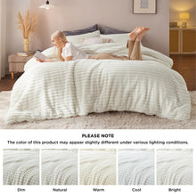 Load image into Gallery viewer, Bedsure Fluffy Comforter Set Queen - Super Soft Faux Fur Comforter Queen Size Cream White, Winter Warm Fleece Bedding Set, Plush Fuzzy Bed Set, 3 Pieces, 1 Shaggy Comforter with 2 Pillowcases