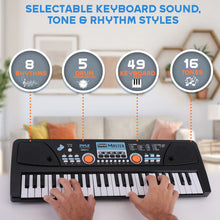 Load image into Gallery viewer, Pyle Electric Keyboard Piano 49 Keys - Portable Digital Musical Karaoke Piano Keyboard - 8 Rhythms 16 Tones, Stereo Speakers, Rechargeable Battery - Wired Microphone - Beginners Kids Adult