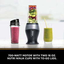 Load image into Gallery viewer, Ninja Fit Compact Personal Blender, Portable Blender for-Smoothies, Shakes, Food Prep, and Frozen Blending, 700-Watt Base, (2) 16-oz. Cups and Spout Lids, Black QB3001SS