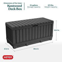 Load image into Gallery viewer, Keter Kentwood 92 Gallon Resin Deck Box-Organization and Storage for Patio Furniture Outdoor Cushions, Throw Pillows, Garden Tools and Pool Floats, Dark Grey