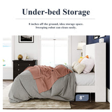 Load image into Gallery viewer, Allewie Full Size Velvet Bed Frame/Vertical Channel Tufted Wingback Headboard/Upholstered Platform Bed/Strong Wooden Slats/No Box Spring Needed/Easy Assembly/White