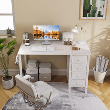 Load image into Gallery viewer, Lufeiya Small White Desk with Fabric Drawers, 40 Inch Kids Girls Teen Cute Study Desk for Bedroom Work, Computer Writing Table Desks with Drawer for Small Spaces Home Office