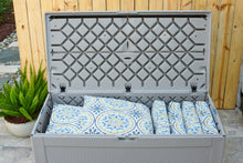 Load image into Gallery viewer, Rubbermaid Extra Large Resin Outdoor Storage Deck Box (134 Gal), Weather Resistant, Gray, Deck Organization for Home/Backyard/Pool Chemicals/Toys/Garden Tools/Porch/Patio Cushions