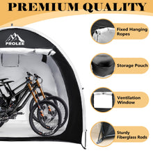 Load image into Gallery viewer, PROLEE Bike Shed 6.6FT, Waterproof Oxford Fabric Storage Tent for 2 Bikes, Outdoor Storage with Window Design, Black