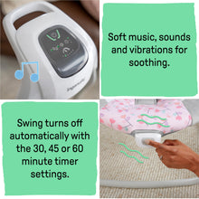 Load image into Gallery viewer, Ingenuity SimpleComfort Lightweight Compact 6-Speed Multi-Direction Baby Swing, Vibrations & Nature Sounds, 0-9 Months 6-20 lbs (Pink Cassidy)