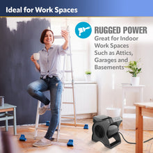 Load image into Gallery viewer, Lasko 12” Utility Fan for Job Site or Home Use, 289 CFM, Pivoting High Velocity Blower Fans, 3 Speeds, 2 Accessory Outlets 120V, Black, U12104