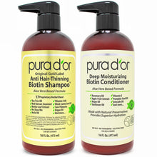 Load image into Gallery viewer, PURA D'OR Anti-Thinning Biotin Shampoo & Deep Moisturizing Conditioner Original Gold Label Set (16Oz x2) Natural Earthy Scent, Clinically Tested Proven Results, DHT Blocker Thickening, For Women & Men