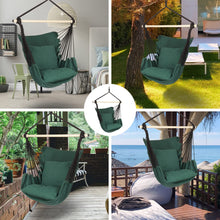 Load image into Gallery viewer, Highwild Hammock Chair Hanging Rope Swing - Max 500 Lbs - 2 Cushions Included - Steel Spreader Bar with Anti-Slip Rings - for Any Indoor or Outdoor Spaces (Green)